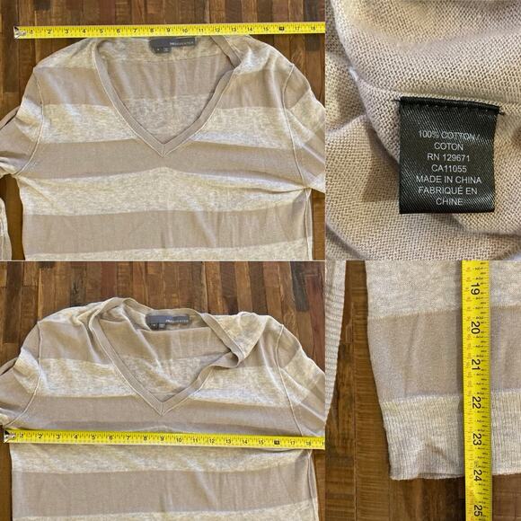 360 Sweater Semi Sheer 100% Cotton Beige Stripe Sweater, Small - Picture 5 of 5